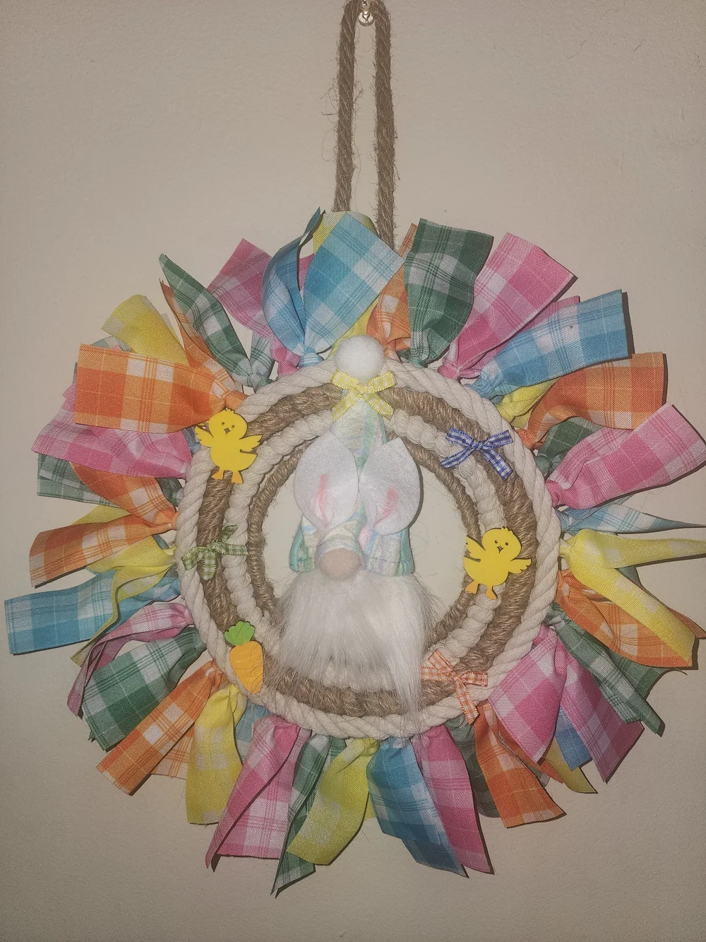 Easter Bunny Gnome Rope Wreath - Multi Plaid Colors